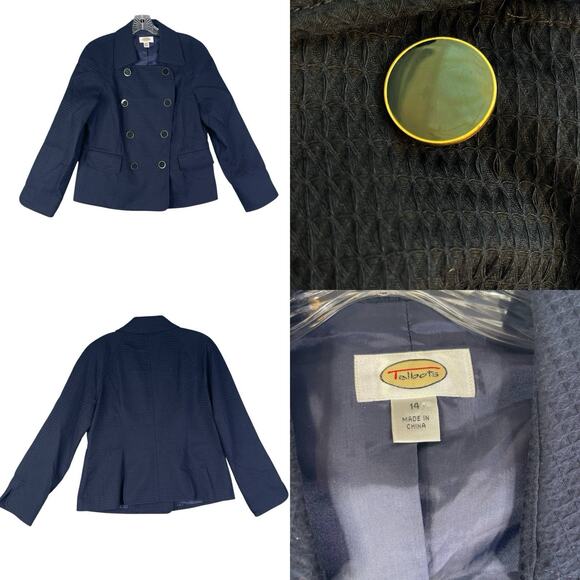 Talbots Jackets & Blazers - Talbots Blazer Women’s Size 14 Jacket Navy Blue Stretch Knit Textured Cotton